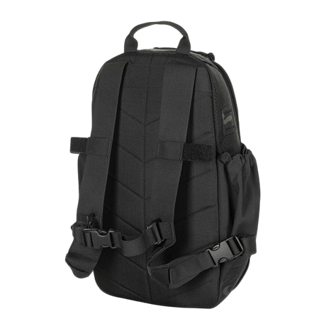 M-Tac STURM Elite Rygsæk i sort, 15 liter taktisk design med MOLLE Laser Cut og elastiske sidelommer til kortvarige feltture.