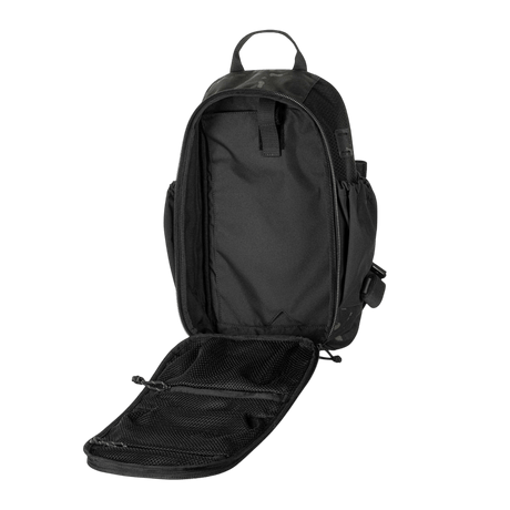 M-Tac STURM Elite Rygsæk åben, viser rummeligt interiør med MOLLE Laser Cut-system og kvalitetsmaterialer, 15 liter kapacitet.