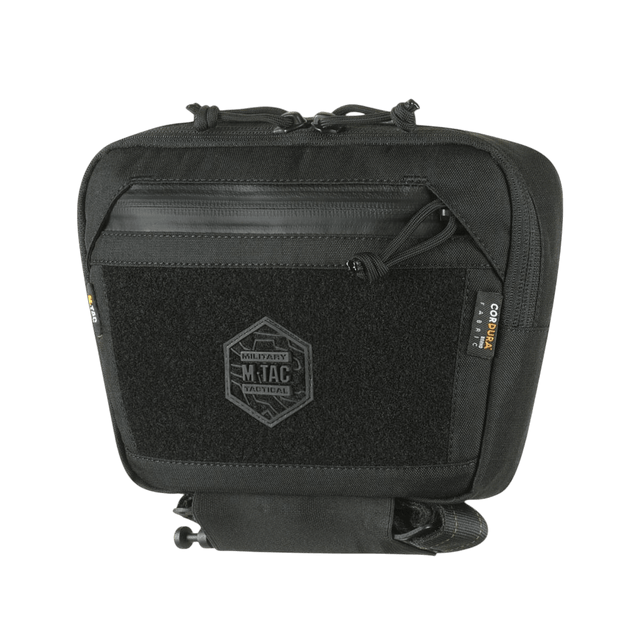 M-Tac Large Elite Gen.II Skuldertaske i sort Cordura 500D med YKK lynlås og Velcro-panel med brandlogo til taktisk udstyr.