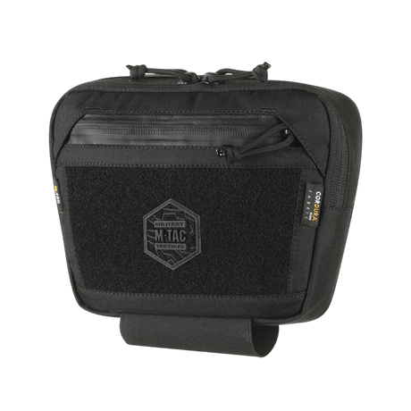 M-Tac Large Elite Gen.II Skuldertaske i sort med Cordura 500D, lynlåse fra YKK, front Velcro-panel og hexagon brandlogo.