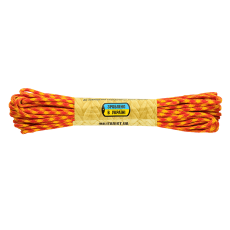 M‑Tac Paracord 550 Type III 15 m - stærk nylonkordel i rød-gul, perfekt til udendørs, reparationer og nødbrug, 15 m længde, 4 mm diameter.