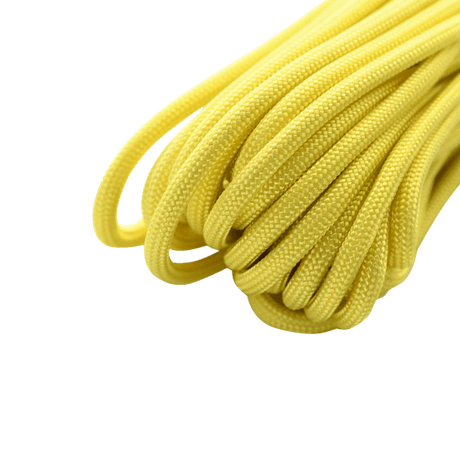 M‑Tac Paracord 550 Type III 15 m i gul, stærk og alsidig nylonkordel ideel til friluftsliv og nødsituationer.