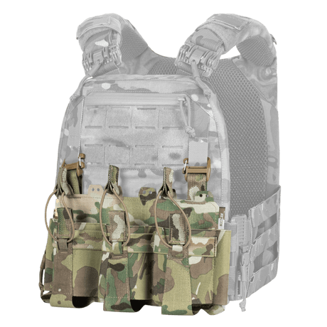 M-Tac Frontpanel til Cuirass QRS Pladebærer Tre Magasiner med elastiske hylstre til AK/AR-serie magasiner, lavet af Cordura Squadron.