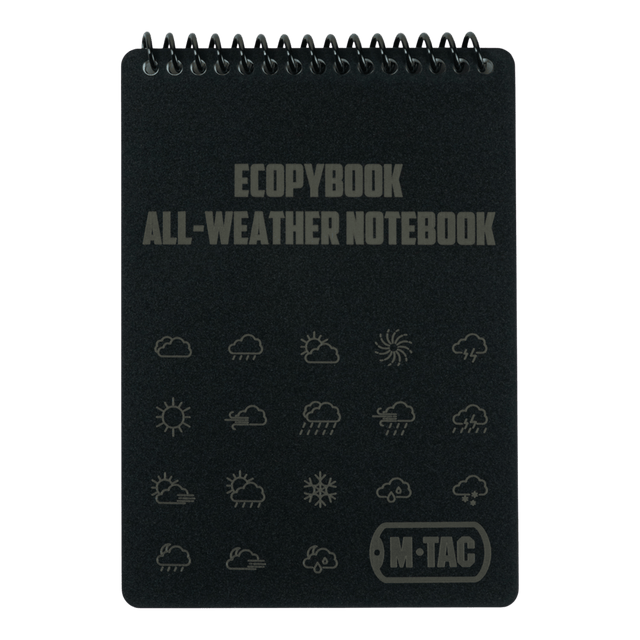 M-Tac Ecopybook Tactical – alt-vejr notesbog, vandtæt notesbog med kvadreret linjering og vejr symboler, ideel til udendørs brug.