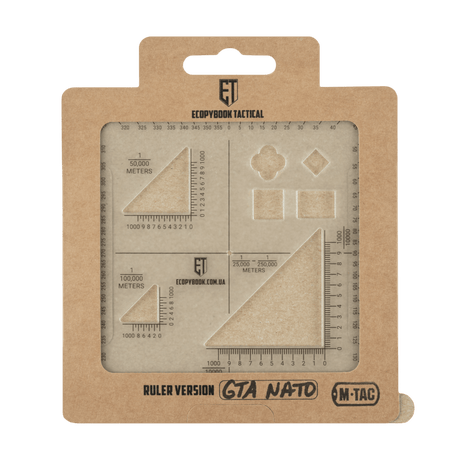 M-Tac Ecopybook Tactical Ruler GTA NATO taktil lineal med anti-refleks overflade til præcise målinger i felt og taktiske opgaver.