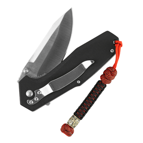 M-Tac Lanyard Scandinavian Mannaz med paracord og skandinavisk perle på en lommekniv