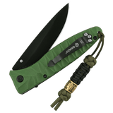 Grøn foldet kniv med M-Tac Lanyard Scandinavian Small Chinese Knot i paracord og skandinavisk motiv perle