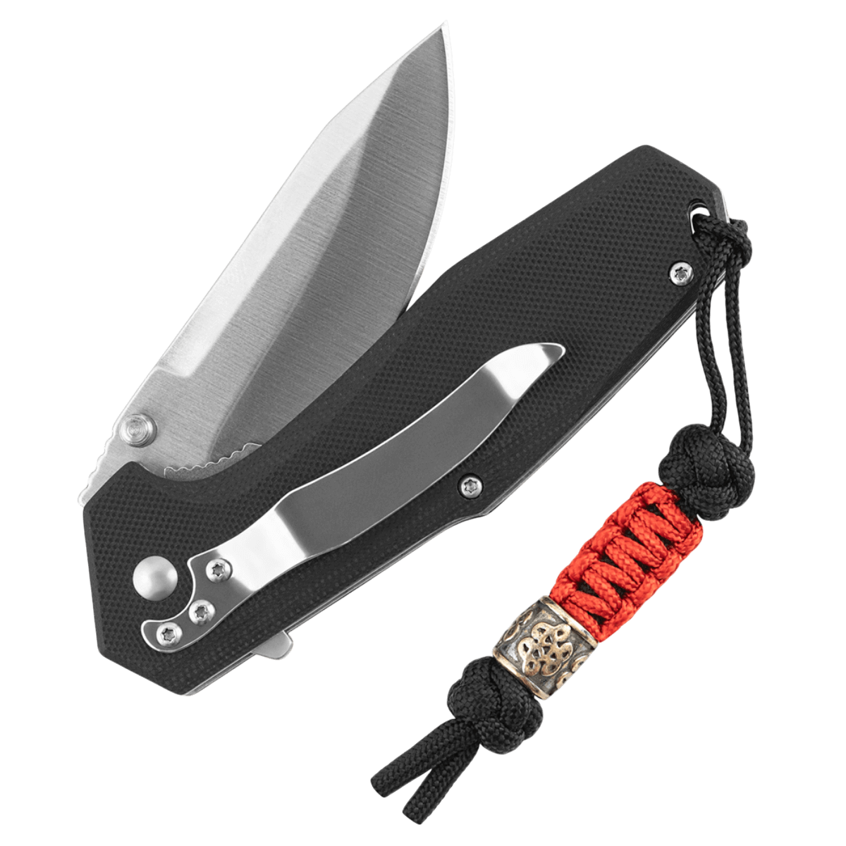 M-Tac Lanyard Scandinavian Small Chinese Knot med dekorativ perle, snoet på en kniv for nem opbevaring og personlig stil.