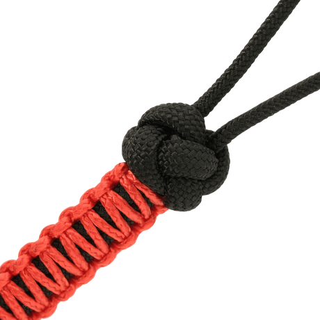 M-Tac Knife Lanyard Ninja med sort og rød paracord fletning, designet til at give kniven personlighed og hurtig adgang.