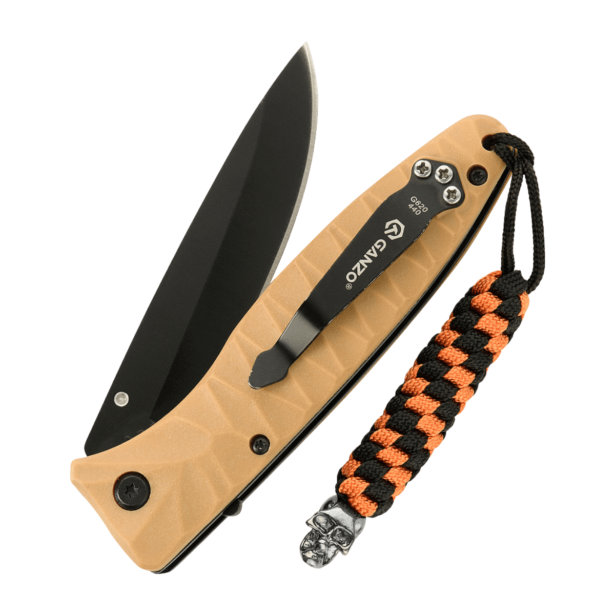 M-Tac Knife Lanyard Helix Skull i flettet paracord med kranie dekoration, tilføjer stil og funktionalitet til lommekniven.