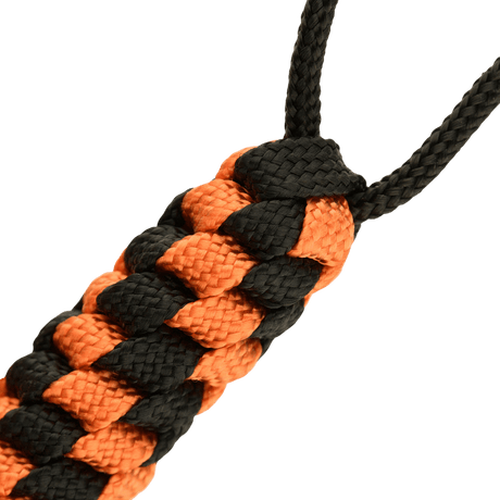 M-Tac Knife Lanyard Helix Skull i flettet paracord tilføjer stil og funktionalitet til lommeknive med orange og sort design.