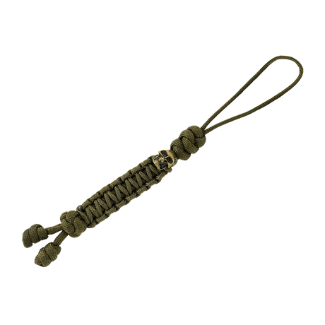 M-Tac Loopy Snake Skull Lanyard i flettet paracord 550, stilfuldt tilbehør til kniv eller lygte, fleksibel og holdbar, grøn farve.