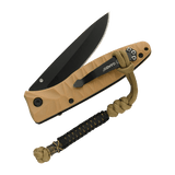 M-Tac Ninja Ver.2 Lanyard fastgjort til en kniv med flettet paracord-design og Ninja-motiv, ideel til knive og små værktøjer.