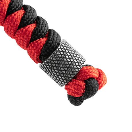 M-Tac Viper Cylindre Lanyard Stainless Steel i rød og sort paracord med skandinavisk perle-design til knive og udstyr.