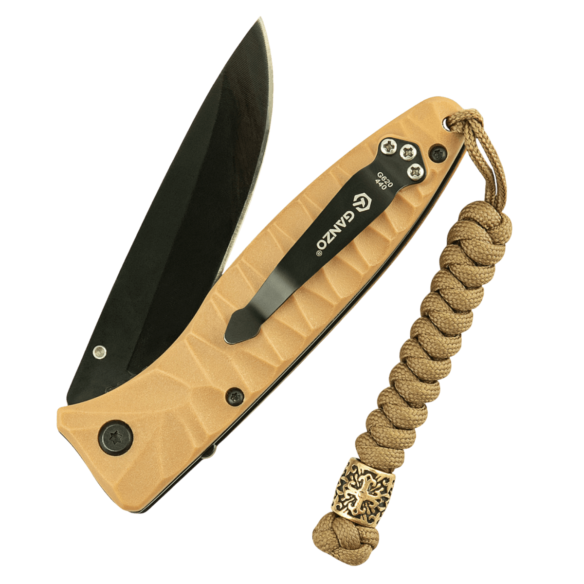 Lommefoldet kniv med M-Tac Viper Lanyard Scandinavian og flettet paracord, skandinavisk design, Viper-perlemotiv