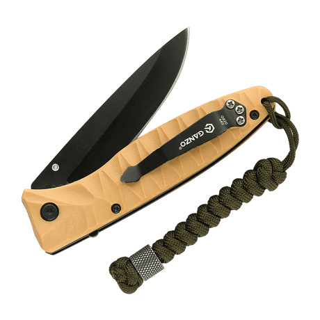 Foldet kniv med M-Tac Viper Lanyard Stainless Steel i rustfrit stål og flettet paracord for hurtig adgang og stilfuldt udseende.