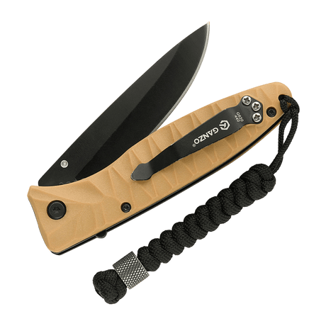 M-Tac Viper Lanyard Stainless Steel med flettet paracord, ideel til hurtig adgang til kniv, fremhævet med Viper-perle i rustfrit stål.