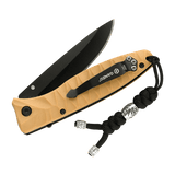 M-Tac Zeus Stainless Steel Lanyard med flettet paracord og perle vedhæftet til en kniv for hurtig adgang og funktionel brug.