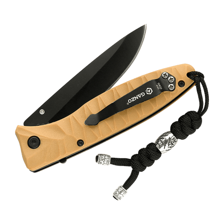 M-Tac Zeus Stainless Steel Lanyard med flettet paracord og perle vedhæftet til en kniv for hurtig adgang og funktionel brug.