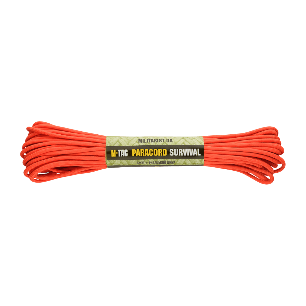 M-Tac Paracord Survival 15m i orange, stærk og let nylonparacord med 7 kerne-tråde, designet til overlevelse og outdoor-brug.