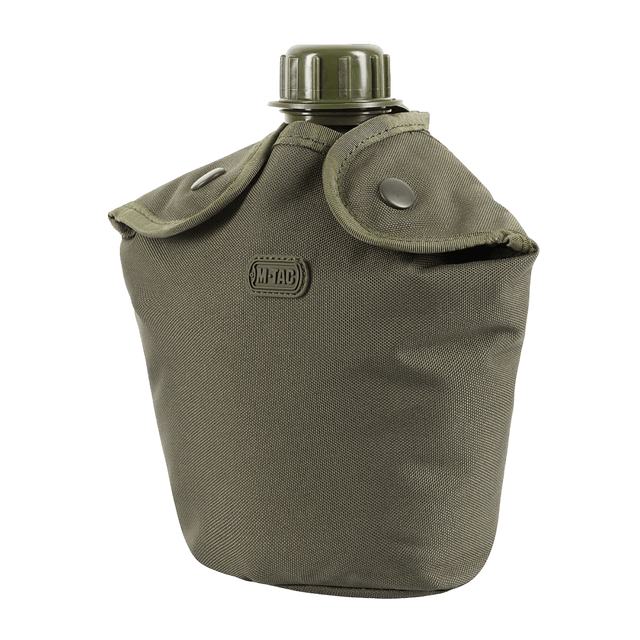 Grøn drikkeflaske i etui med knaplukning til M-Tac Flaskeholder MOLLE.