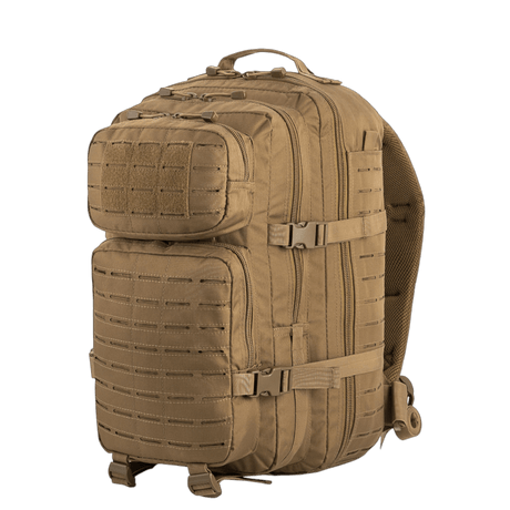 M-Tac Large Assault Pack Rygsæk Laser Cut med MOLLE-system, polstrede skulderremme, ventilerende membran, og lynlåslommer.