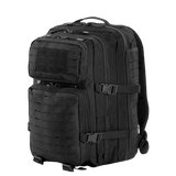 M-Tac Large Assault Pack Rygsæk Laser Cut med MOLLE-system og ventilationslomme, sort design.