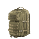 M-Tac Large Assault Pack Rygsæk med MOLLE-system og lynlåslommer, velegnet som by- og vandretursrygsæk, i olivengrøn farve.