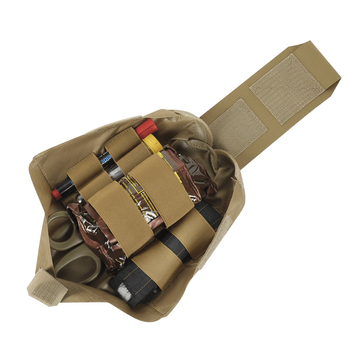 M-Tac Mediclomme Small Vertical Elite i Cordura 500D med intern IFAK førstehjælpsorganizer, åbnet for visning.