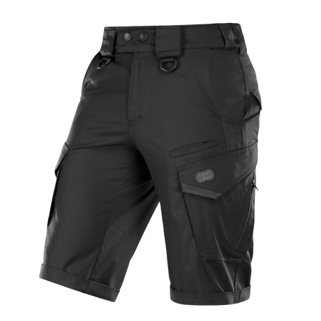 M-Tac Shorts Aggressor Gen.II Flex i sort med moderne, taktisk design, ideel til træning og fritid, fremstillet af slidstærkt rip-stop materiale.