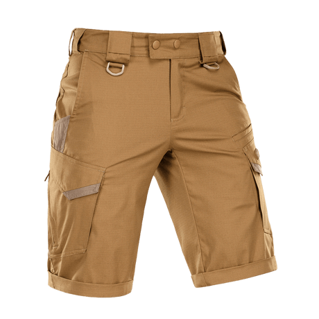 M-Tac Shorts Aggressor Gen.II Flex i beige rip-stop materiale, velegnet til træning og fritid.