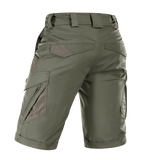 M-Tac Shorts Aggressor Gen.II Flex i grøn farve, bagfra, viser rip-stop materiale og taktisk design med lommer og bæltestropper.