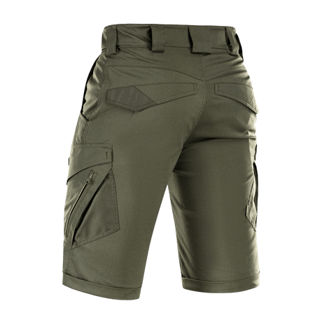 M-Tac Shorts Aggressor Gen.II Flex i rip-stop materiale, tætsiddende pasform, bagfra visning, taktisk design, dansk oversigt.