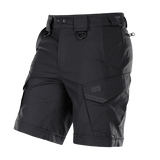 M-Tac Shorts Aggressor Short i sort med taktiske lommer og D-ringe, ideel til udendørs brug. Fremstillet af elastisk polycotton rip-stop.
