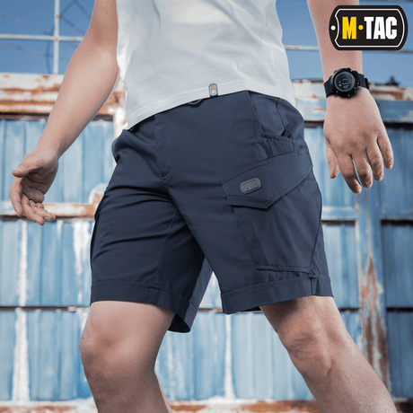 M-Tac Shorts Aggressor Short i blå med taktiske funktioner, ideelle til varme dage