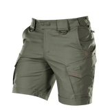 M-Tac Shorts Aggressor Short i olivengrøn med taktiske funktioner og YKK lynlåse, ideelle til aktiv brug i byen eller naturen.