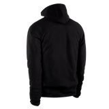 Bagside af M-Tac Lite Microfleece Hættetrøje i sort mikrofleece, viser hætte og elastiske ærmeafslutninger for komfortabel pasform.
