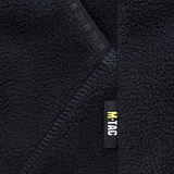 Nærbillede af M-Tac Lite Microfleece Hættetrøje detaljer, elastisk kant og logo for komfort og stil.