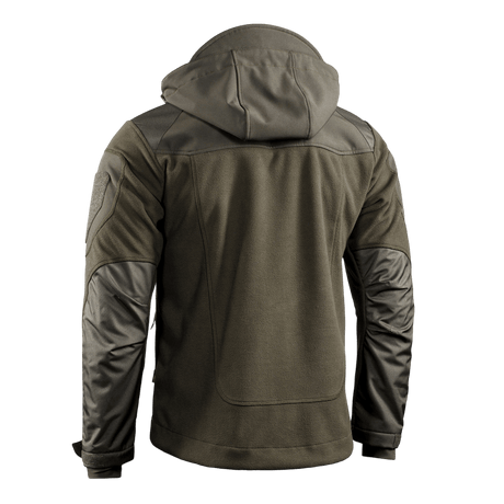 M-Tac Norman Windblock Fleecejakke set bagfra, viser detaljerede Softshell-indlæg for vind og kuldebeskyttelse, ideel til koldt vejr.