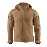 M-Tac Norman Windblock Fleecejakke i brun med hætte og softshell-indlæg til beskyttelse mod vind og kulde. Ideel til køligt vejr.