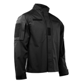M-Tac Jakke Patrol Flex i sort med velcro paneler og praktiske lommer, designet til taktiske anvendelser.