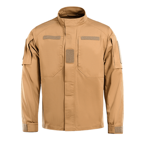 M-Tac Jakke Patrol Flex i khaki med ventilerende armøjer og Velcro-lommer til taktisk brug. Velegnet til professionelle.