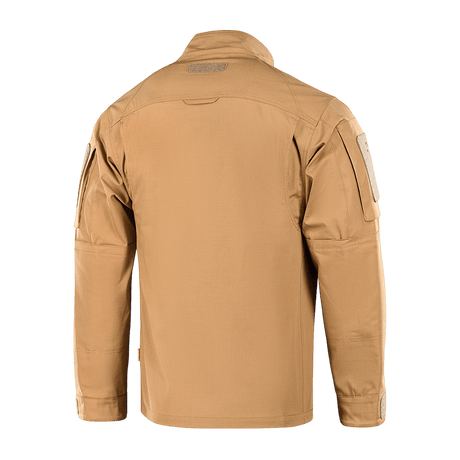 M-Tac Jakke Patrol Flex i beige med forstærket skulderparti og ventilationsøjer, designet til taktisk brug.