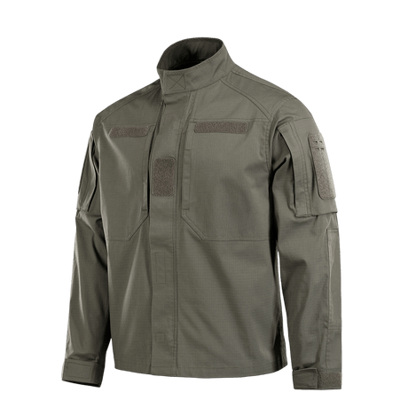 M-Tac Jakke Patrol Flex i olivengrøn med velcrolommer og YKK fittings til taktisk brug.