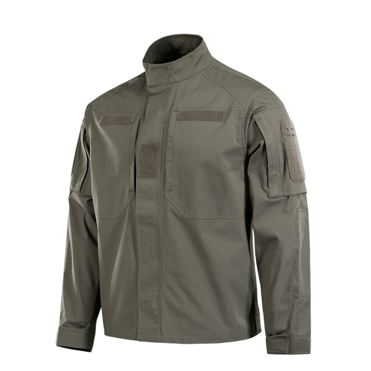 M-Tac Patrol Flex Jakke med ståkrave, velcro-lukninger og skjulte lommer for nem adgang og personlig tilpasning.