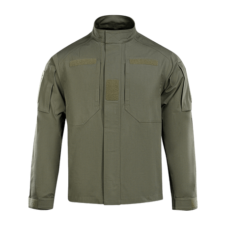 M-Tac Jakke Patrol Flex i taktisk design med lommer og velcro, ideel til praktisk brug, ståkrave, YKK lynlås, olivengrøn farve.