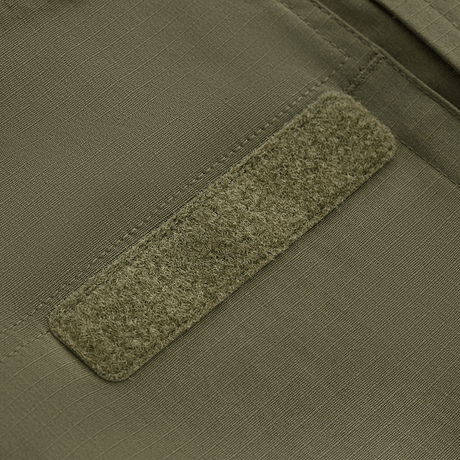 Detalje af M-Tac Jakke Patrol Flex med velcro panel til ID eller patches i olivengrøn farve.
