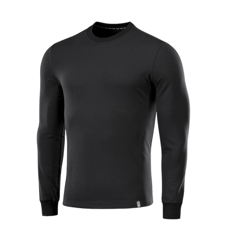 M-Tac Pullover 4 Seasons i sort med rund hals og lange ærmer, lavet af 95% bomuld og 5% elastan, velegnet til hverdag og taktisk brug.