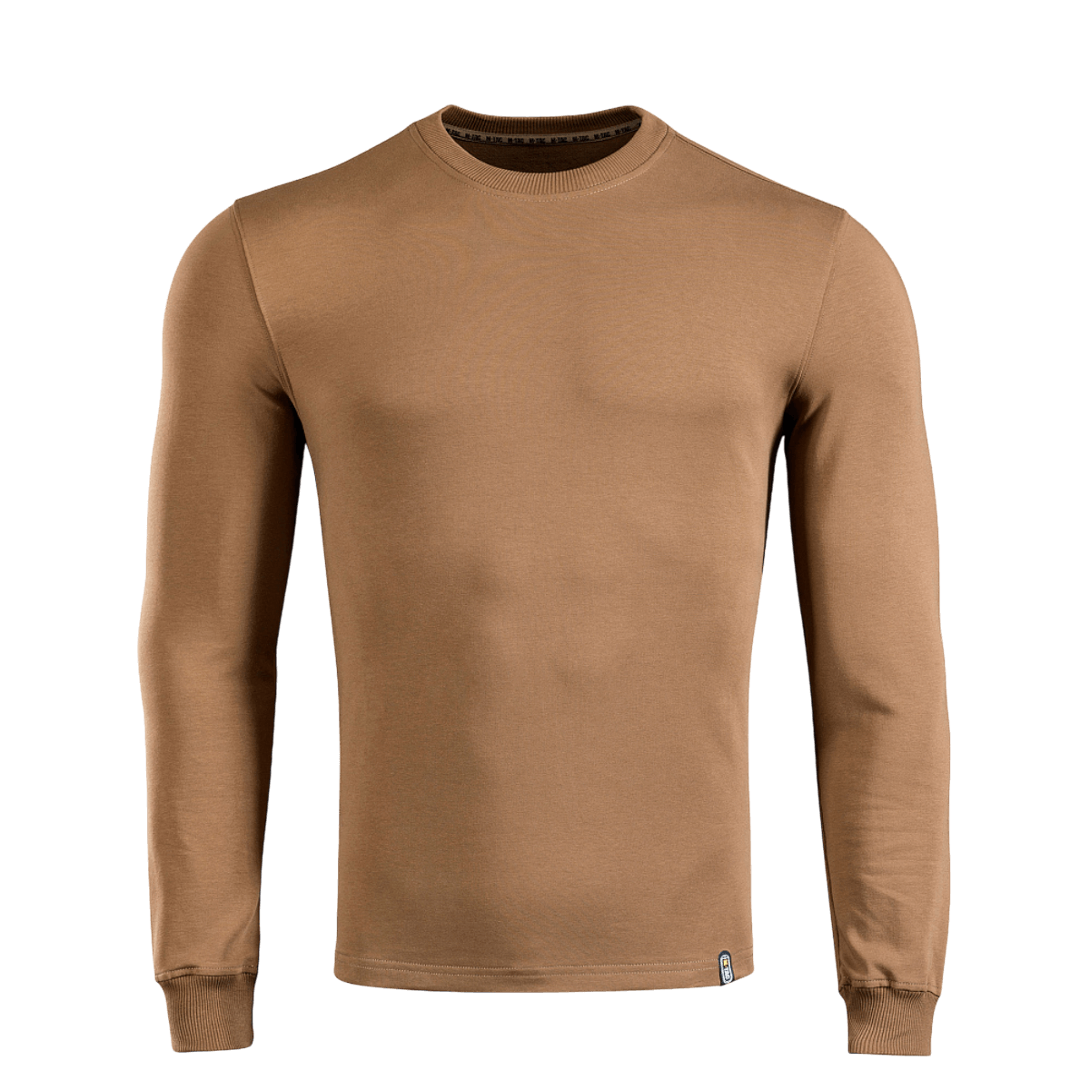 M-Tac Pullover 4 Seasons med rund hals til hverdags- og taktisk brug, 95% bomuld, 5% elastan, beige farve, minimalistisk design.