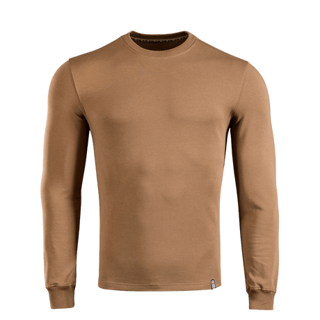 M-Tac Pullover 4 Seasons med rund hals til hverdags- og taktisk brug, 95% bomuld, 5% elastan, beige farve, minimalistisk design.